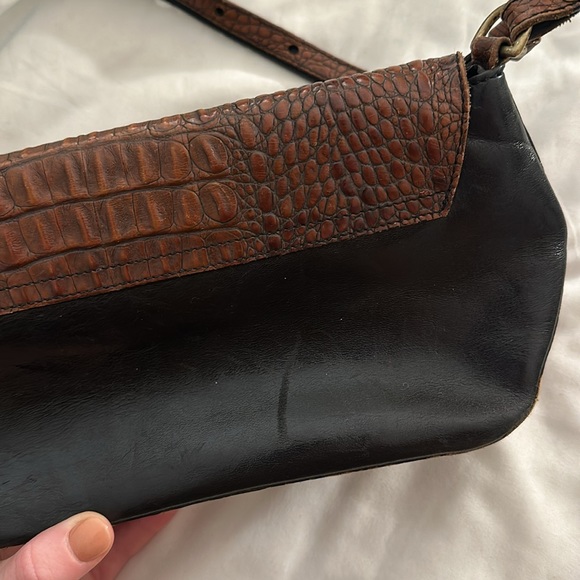 Brahmin Shoulder Bag Purse Croc Leather Classic Vintage Black Brown - Picture 8 of 14